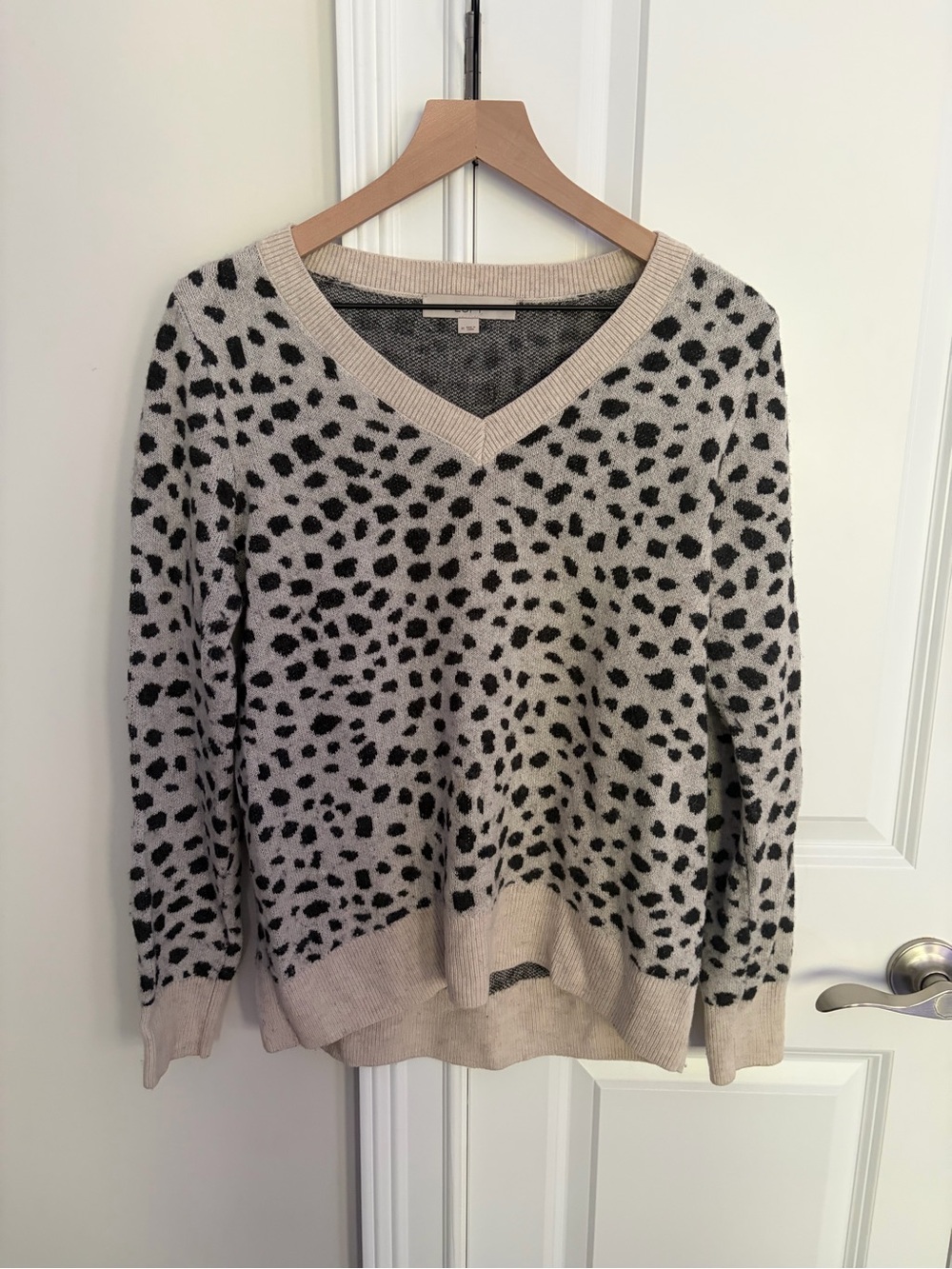LOFT Beige and Black Leopard V-Neck Sweater